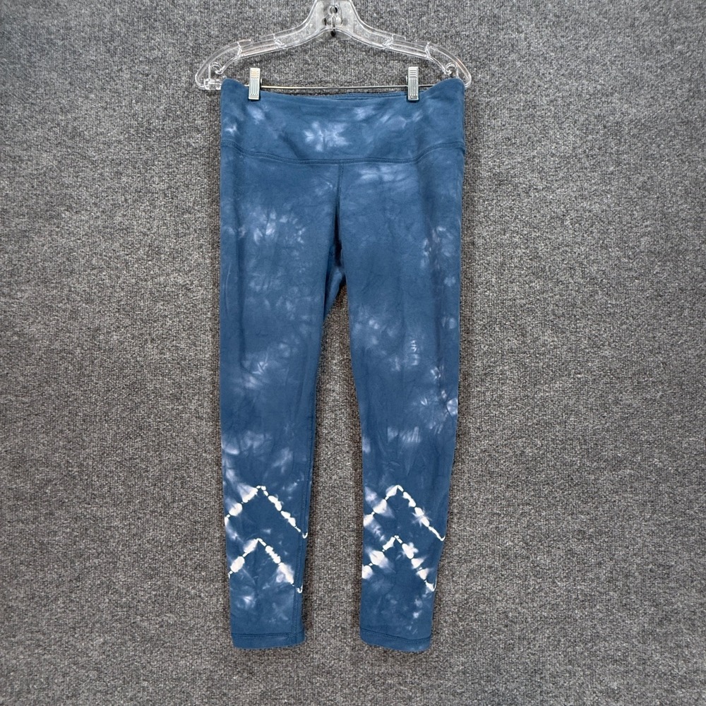 Te Verde Leggings Women Medium Blue Tie Dye Chevron Shibori Yoga Pants Stretch